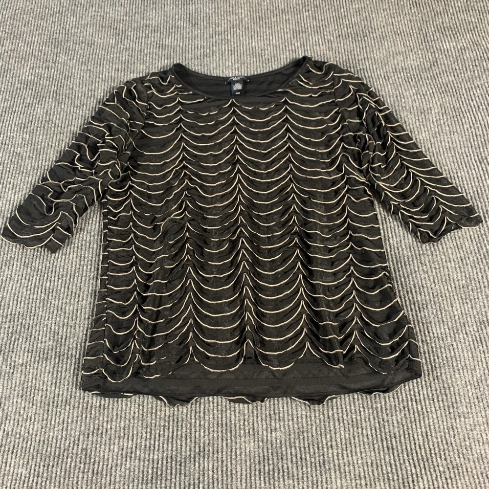 Notations Top Womens 2X Black Lined Stretch Short Sleeve Flow Blouse Comfort